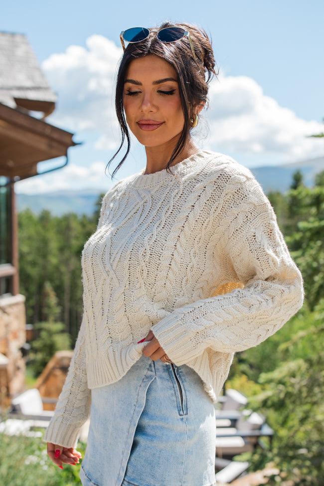 Fall Sentiments Cream Cable Knit Crew Neck Sweater FINAL SALE Product Image