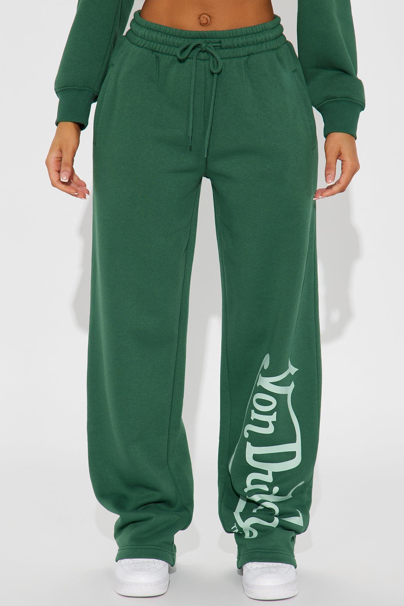 Von Dutch Distressed Wide Leg Pant - Hunter Green Product Image