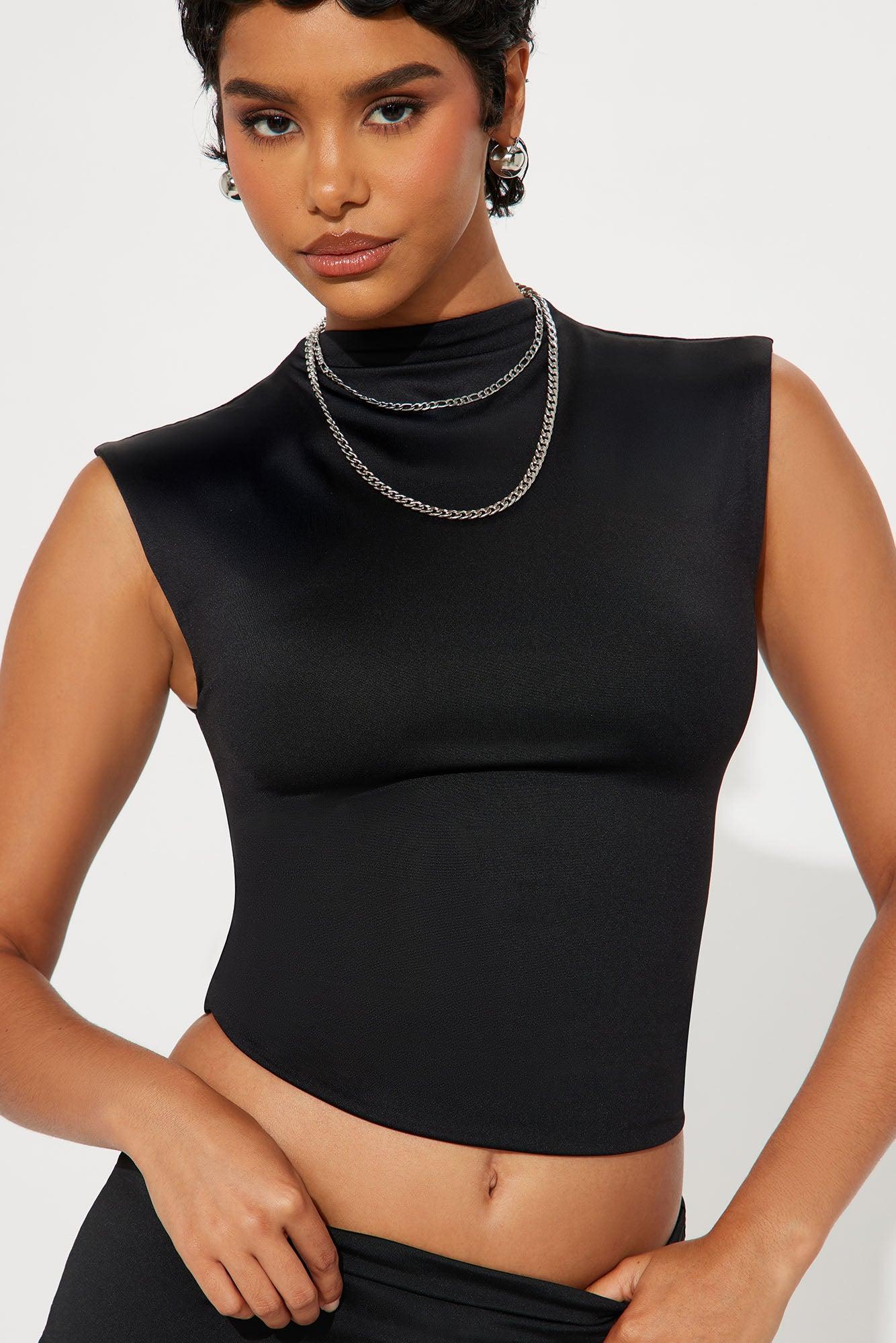 Contour Double Lined Mock Neck Top - Black Product Image
