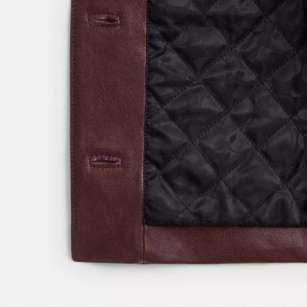 Collarless Leather Jacket Product Image