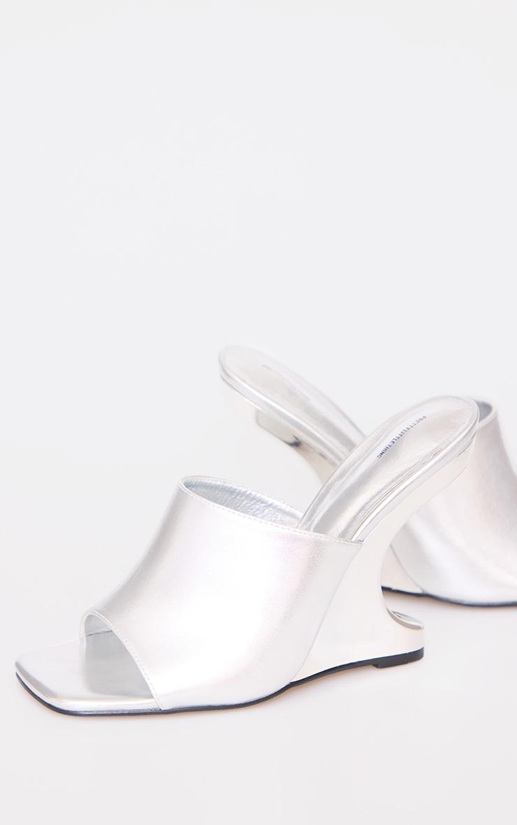Silver Pu Cut Out Heeled Mule Wedges Product Image