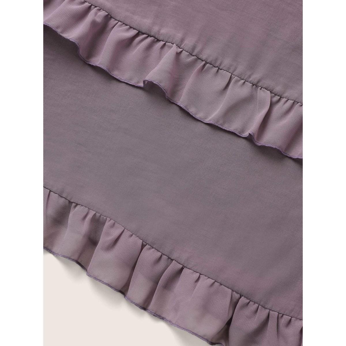 Plus Size Mauve Plain Tiered Ruffles Patched Pocket Blouse Women Casual Short sleeve Round Neck Everyday Blouses BloomChic 26/4X Product Image