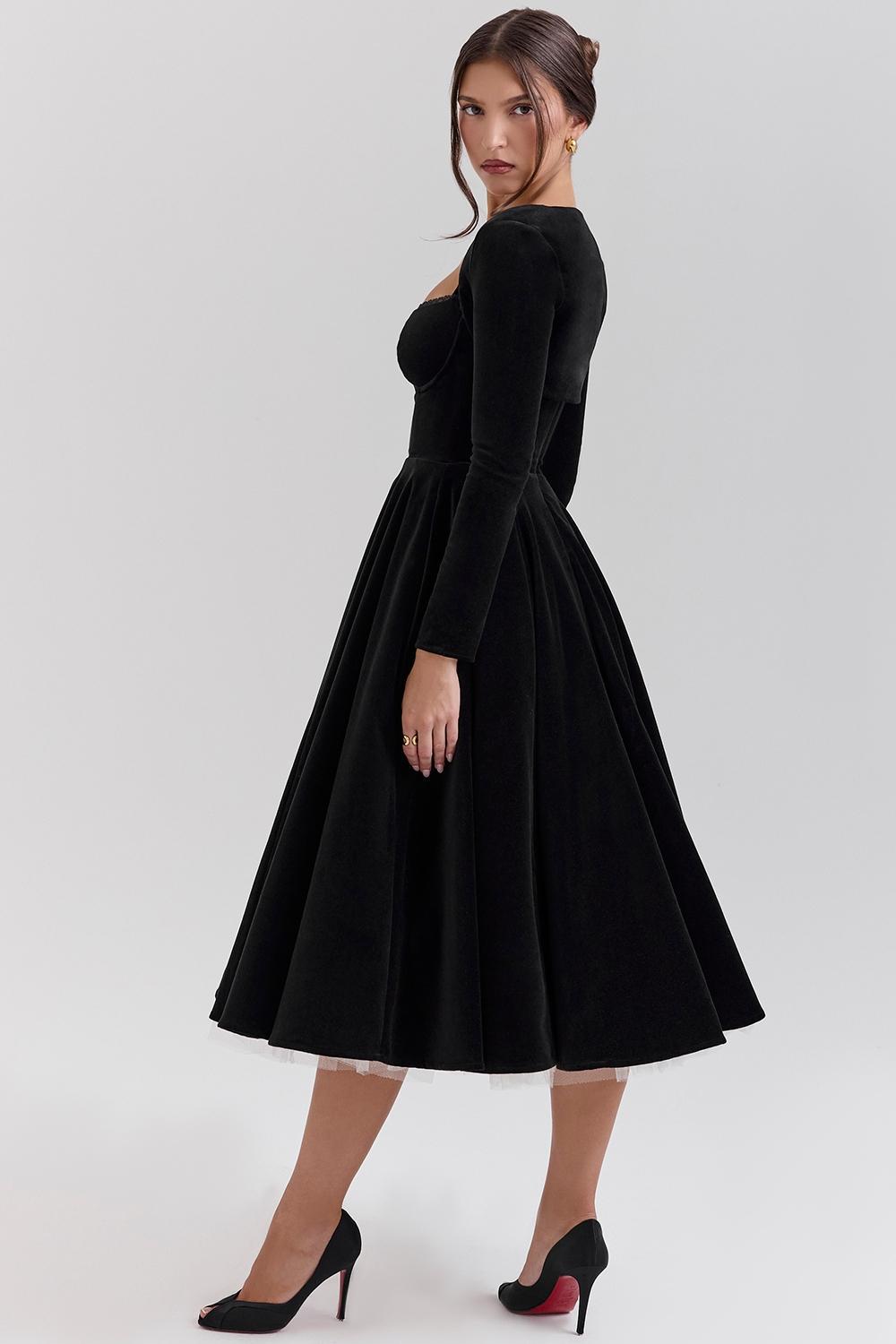 Mademoiselle Black Velvet Tulle Midi Dress + Bolero Product Image
