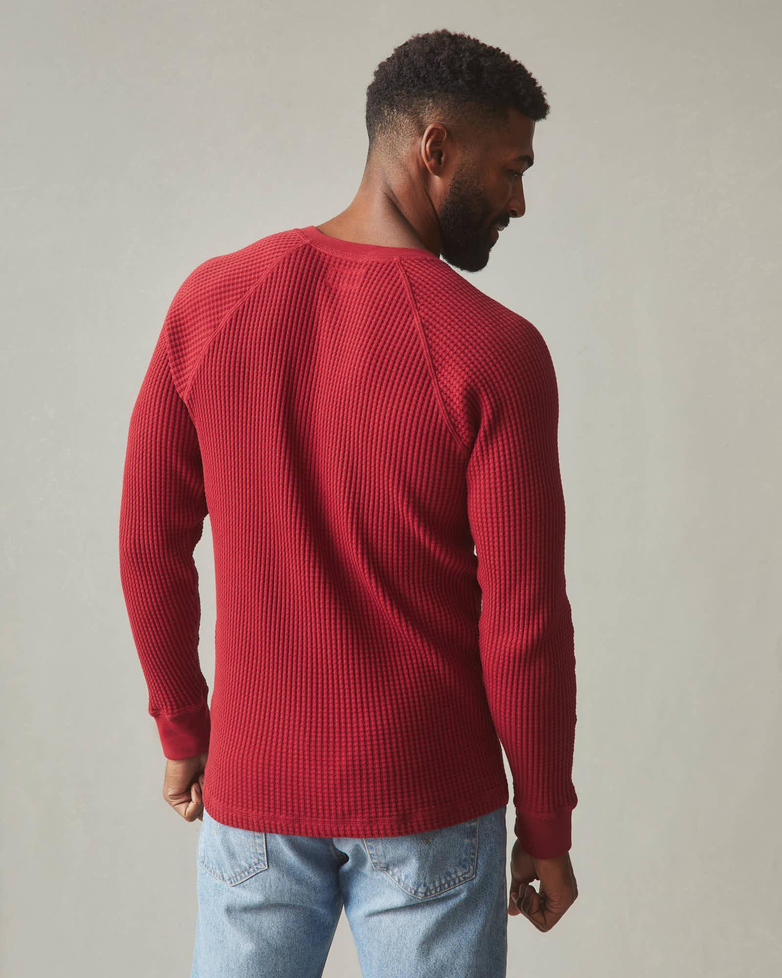 Men's Waffle Long Sleeve Henley - Real Red Male Product Image