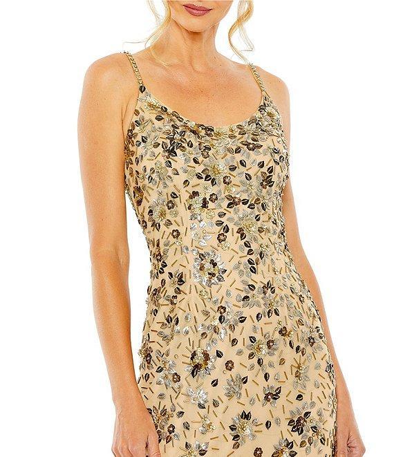 Mac Duggal Embellished Floral Beaded Open Back Detail Scoop Neck Sleeveless Gown Product Image