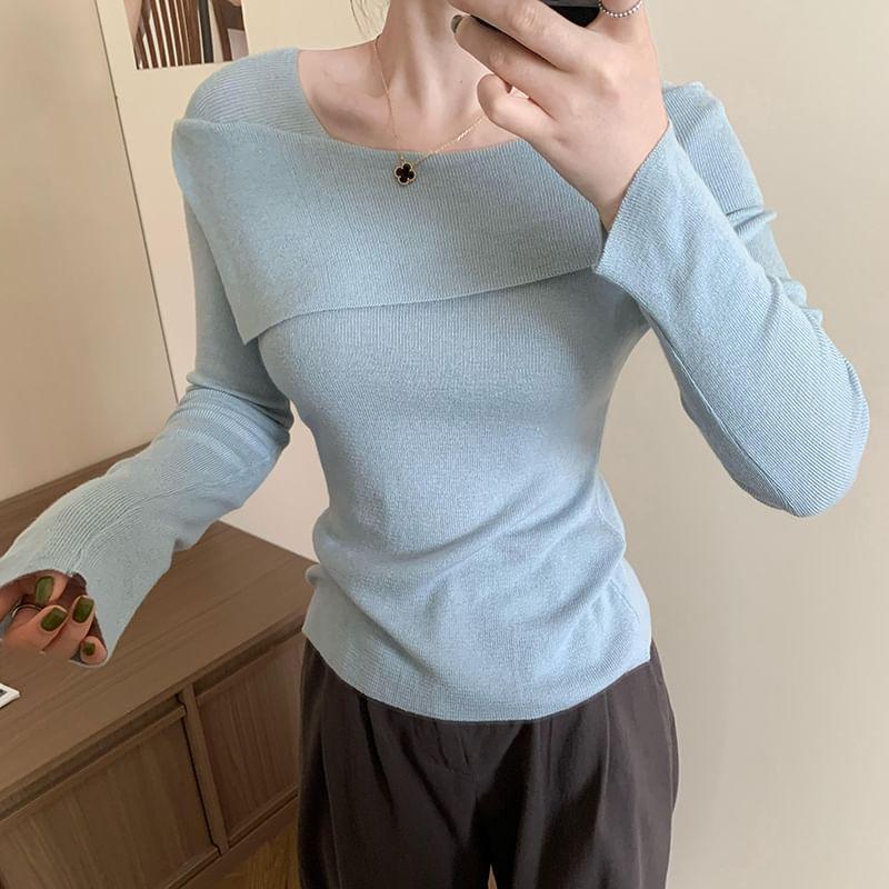 Asymmetrical Neck Plain Sweater Product Image