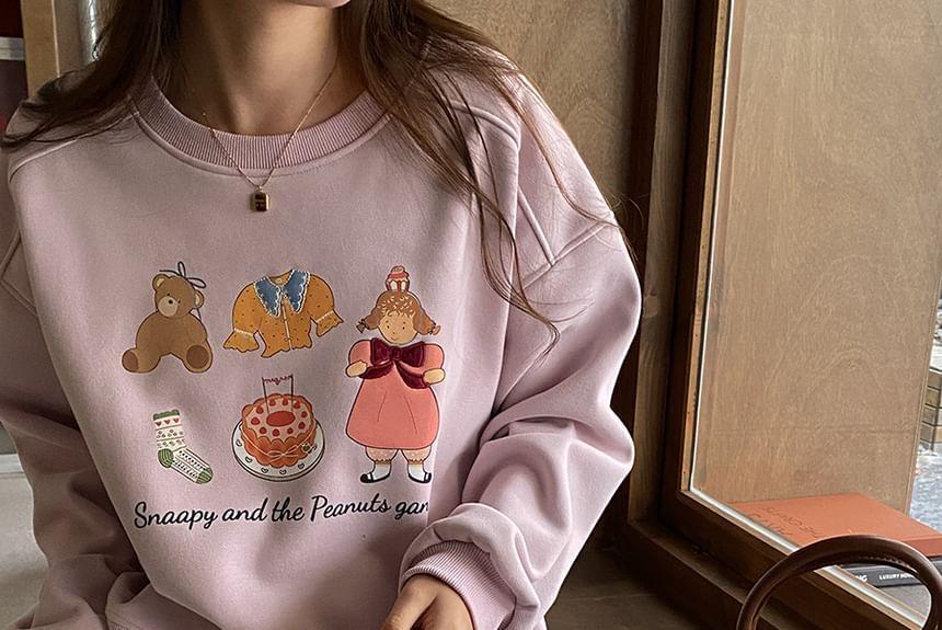 Long Sleeve Graphic & Lettering Print Loose-Fit Pullover Product Image