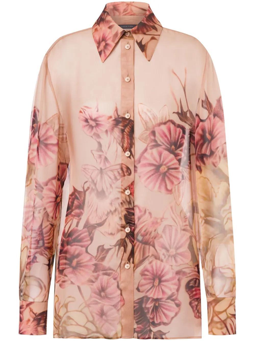 ALBERTA FERRETTI Tattoo Printed Buttoned Shirt In Pink Product Image