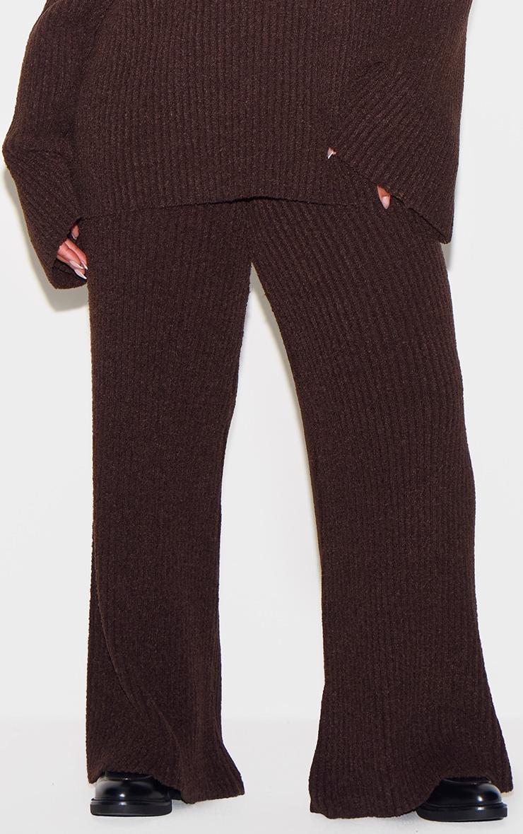 Plus Chocolate Rib Boucle Knit Wide Leg Pants Product Image