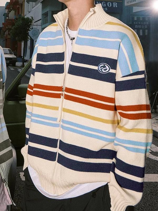 Men's Colorful Stripe Oversized Knit Jacket Product Image