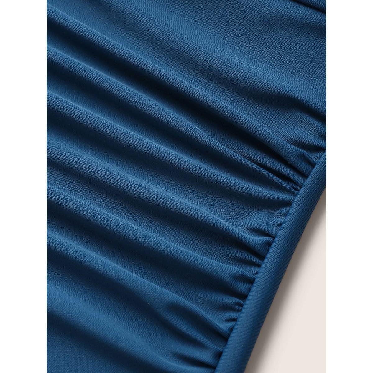 Plus Size Geometric Overlap Collar Gathered One Piece Swimsuit Women's Swimwear Aegean Beach Gathered Curve Bathing Suits High stretch One Pieces BloomChic 10/M Product Image