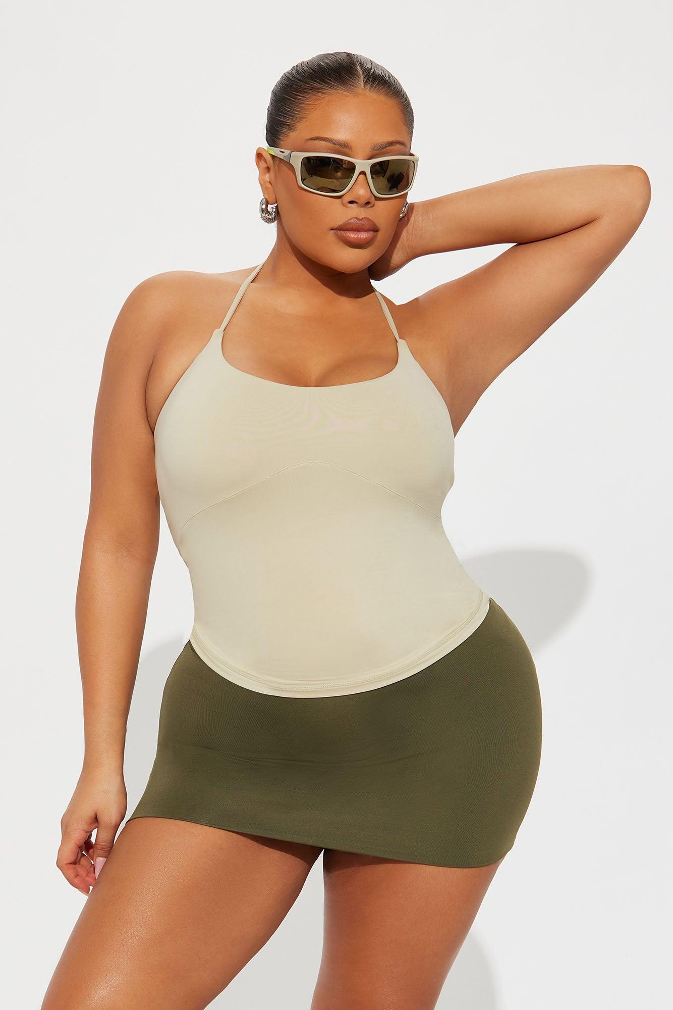 Second Skin Double Lined Cut Out Halter Top - Stone Female Product Image