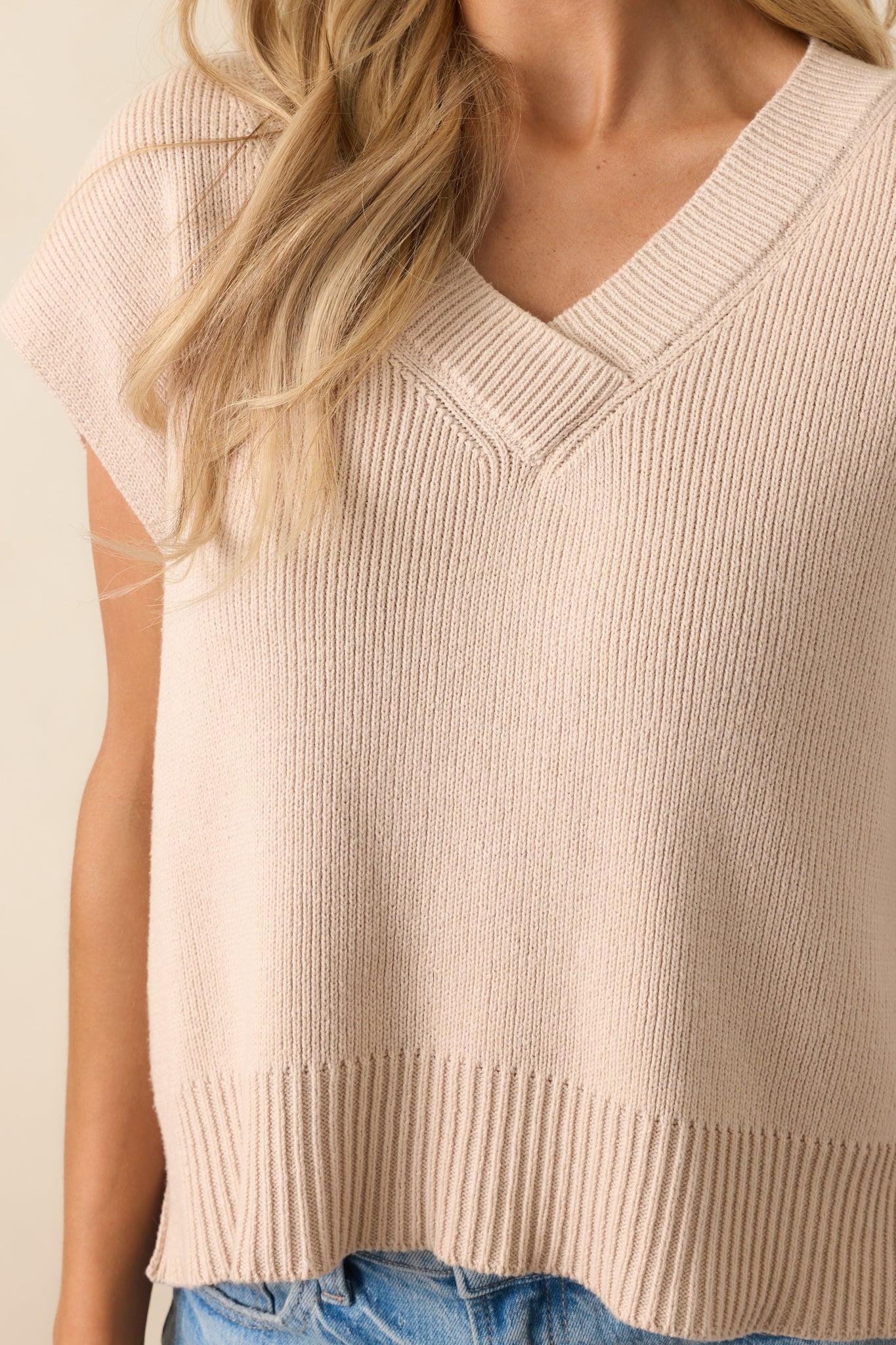 Rustic Retreat Beige V-Neck Sweater Vest Product Image