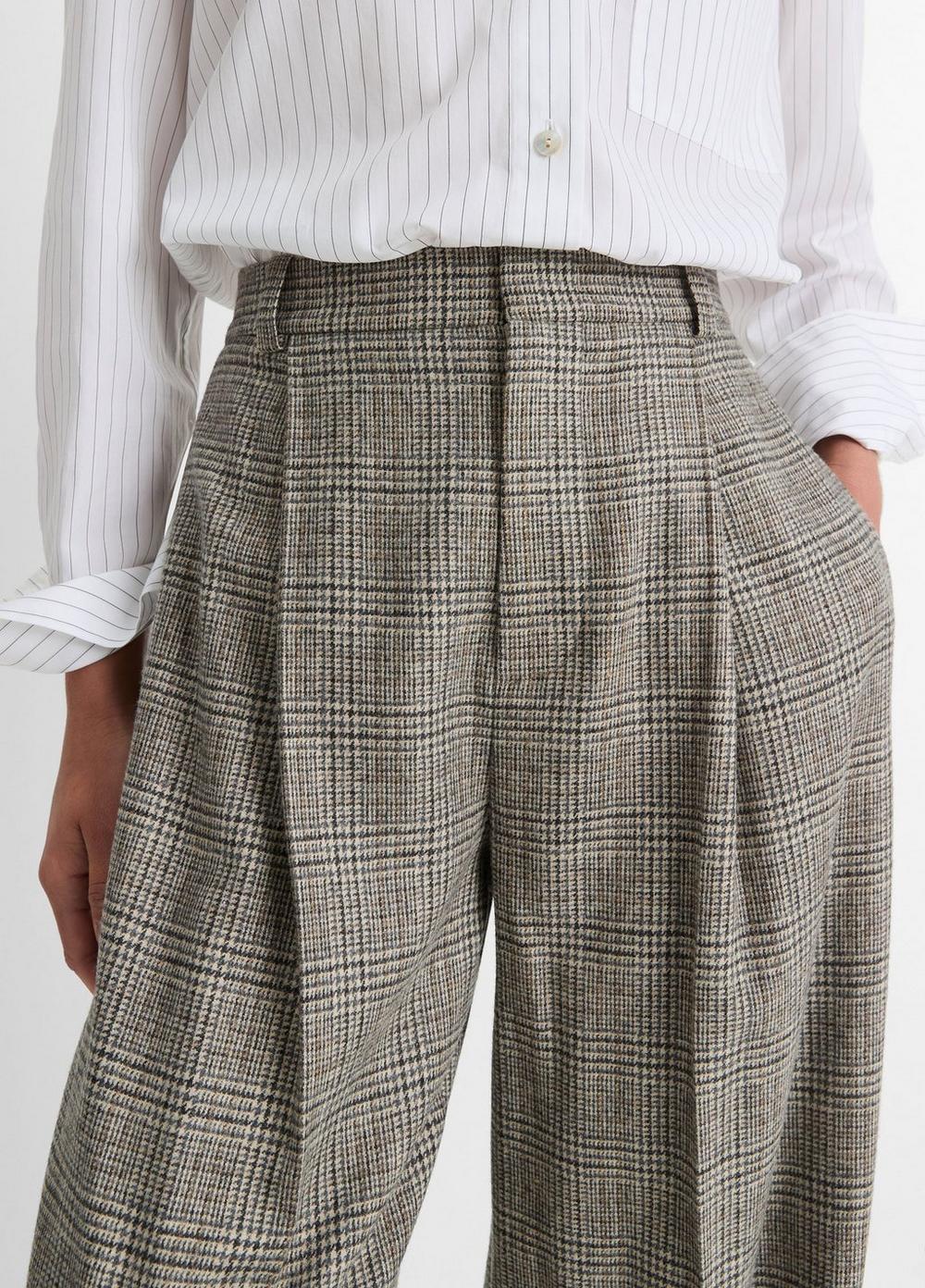 Womens Plaid Italian Wool-Blend High-Rise Trouser, Heritage Grey, Size 10 Vince Product Image