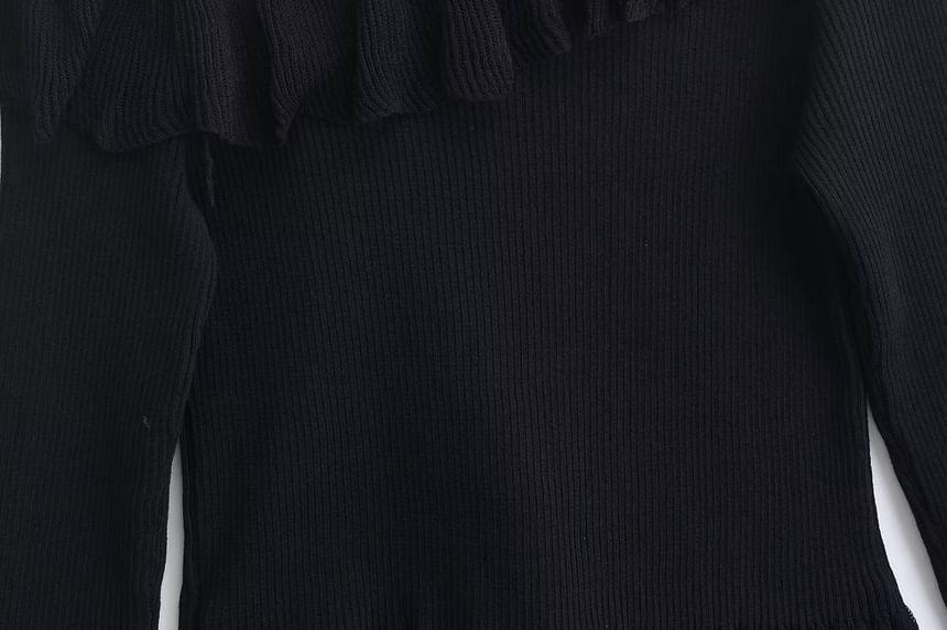 Cold-Shoulder Plain Ruffle Sweater Product Image