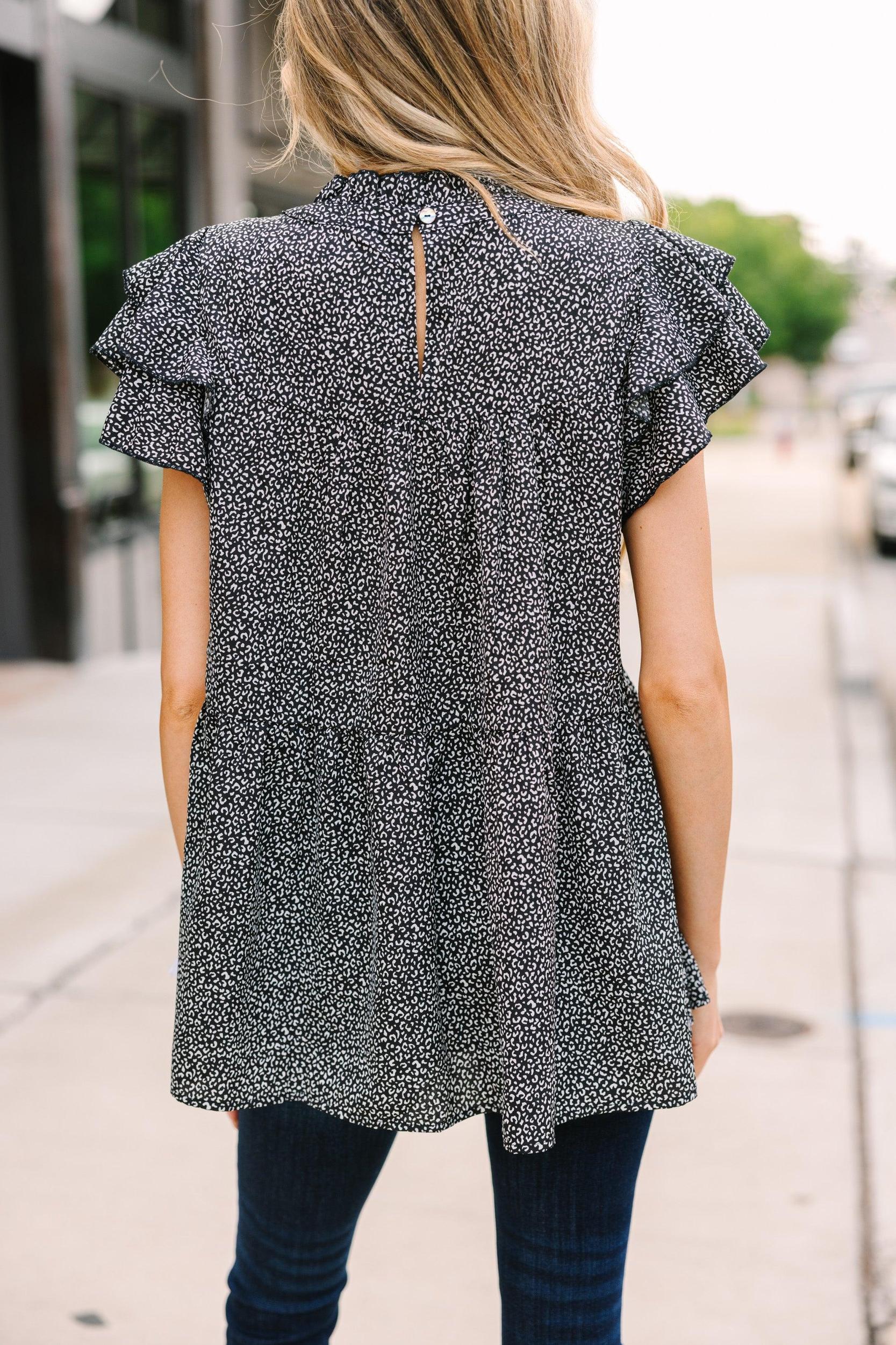 Join You Later Black Leopard Top Female Product Image