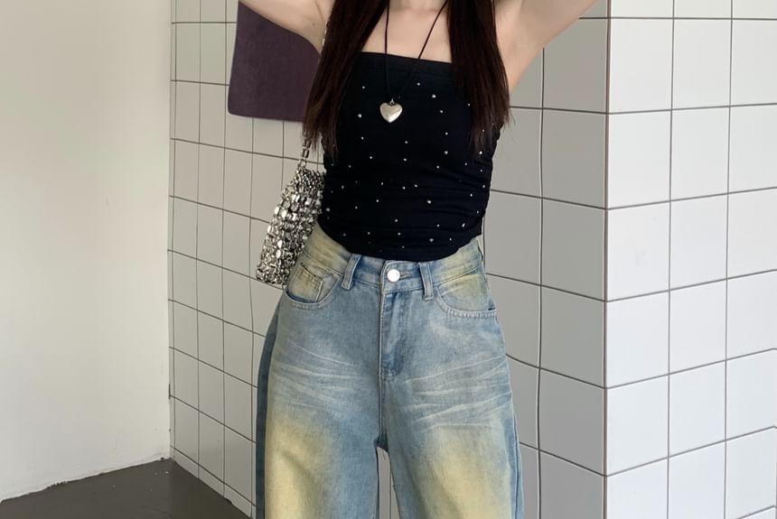 High Waist Washed Wide Leg Jeans Product Image