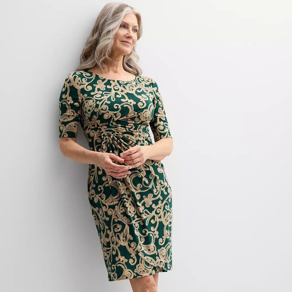 Women's Connected Apparel Printed Elbow Sleeve Dress, Size: 4, Green Product Image