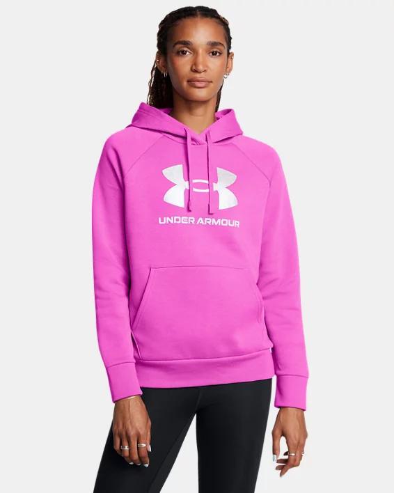 Plus Size Under Armour Rival Fleece Big Glitter Logo Hoodie, Women's, Size: 1XL, Stellar Pink Product Image