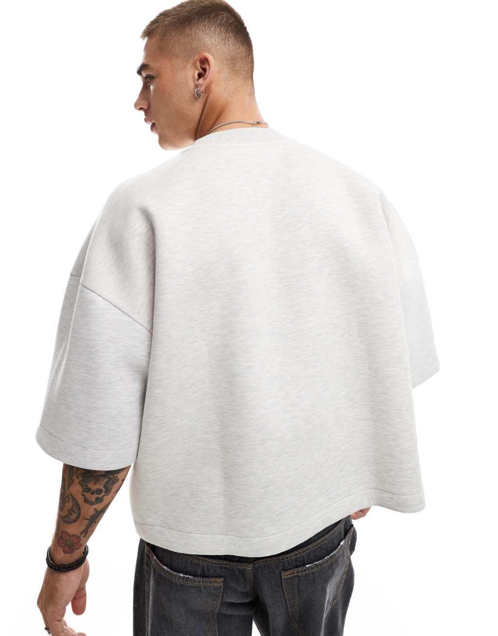 ASOS DESIGN heavyweight scuba short sleeve sweatshirt in gray Product Image