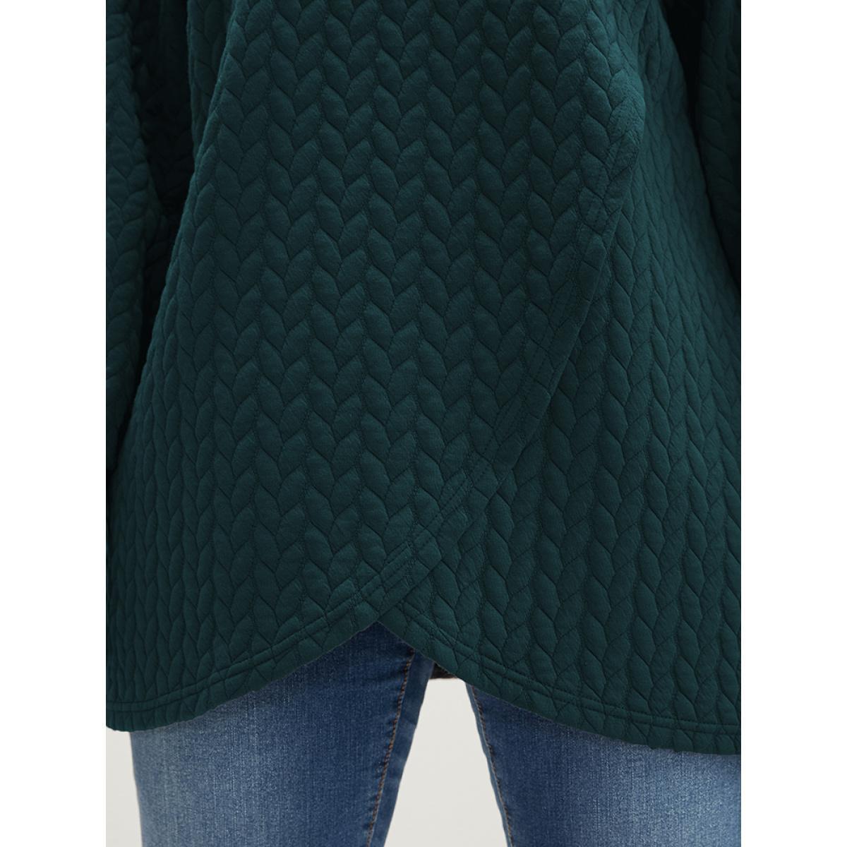 Plus Size Solid Asymmetrical Hem Cable Knit Hooded Sweatshirt Women DarkGreen Lounge Asymmetrical Hooded Everyday Sweatshirts BloomChic 26/4X Product Image