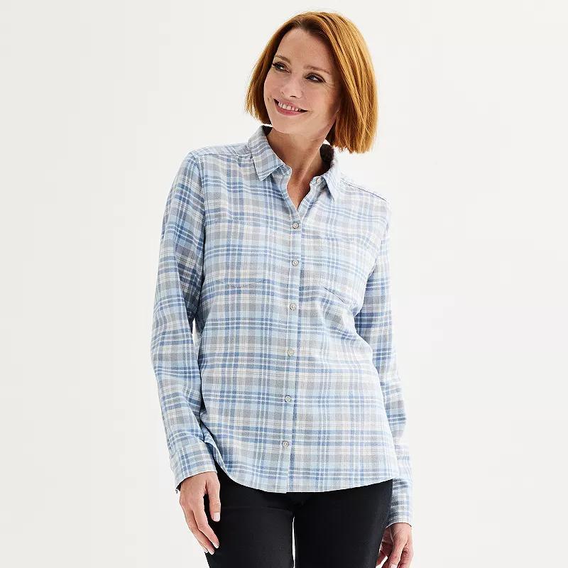 Women's Croft & Barrow® The Extra Soft Plaid Flannel Shirt, Size: XS, Pink Color Plaid Product Image