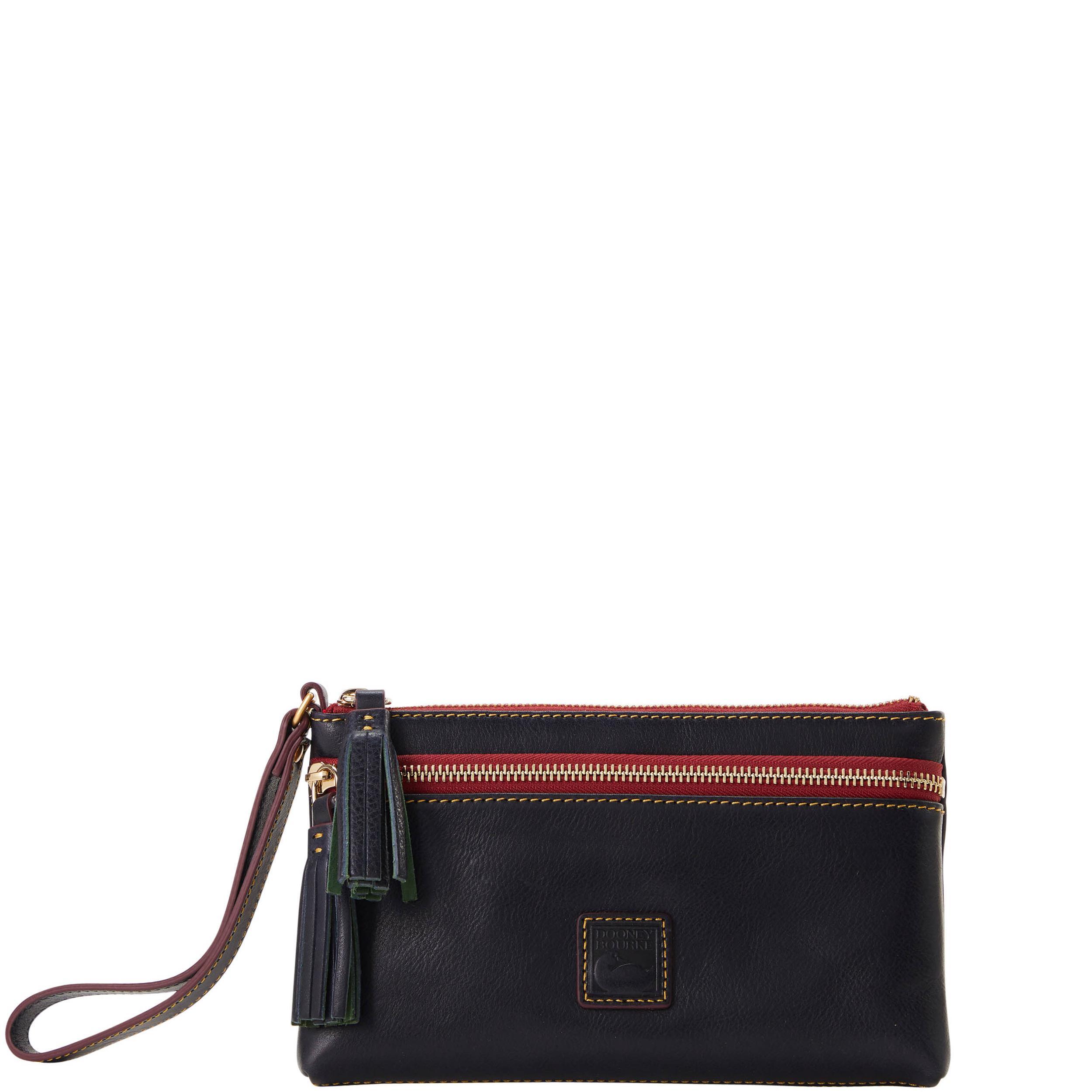 Dooney & Bourke Womens Florentine Double Zip Leather Wristlet in Black Product Image