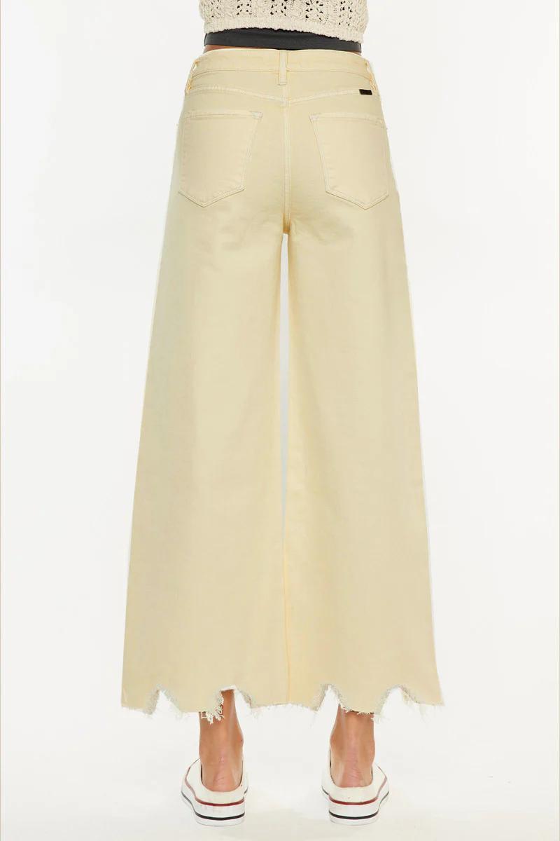 Cropped Wide Leg Jeans - olive and ecru Product Image