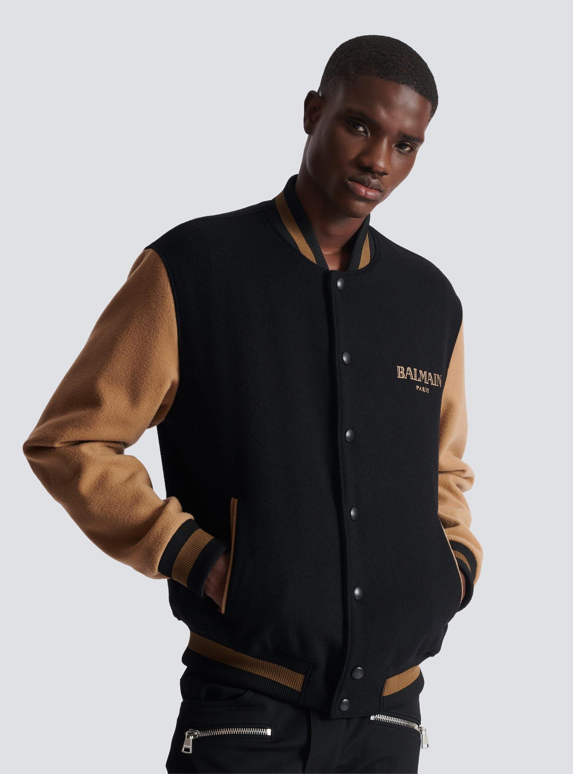 Two-tone wool and cashmere varsity jacket Product Image