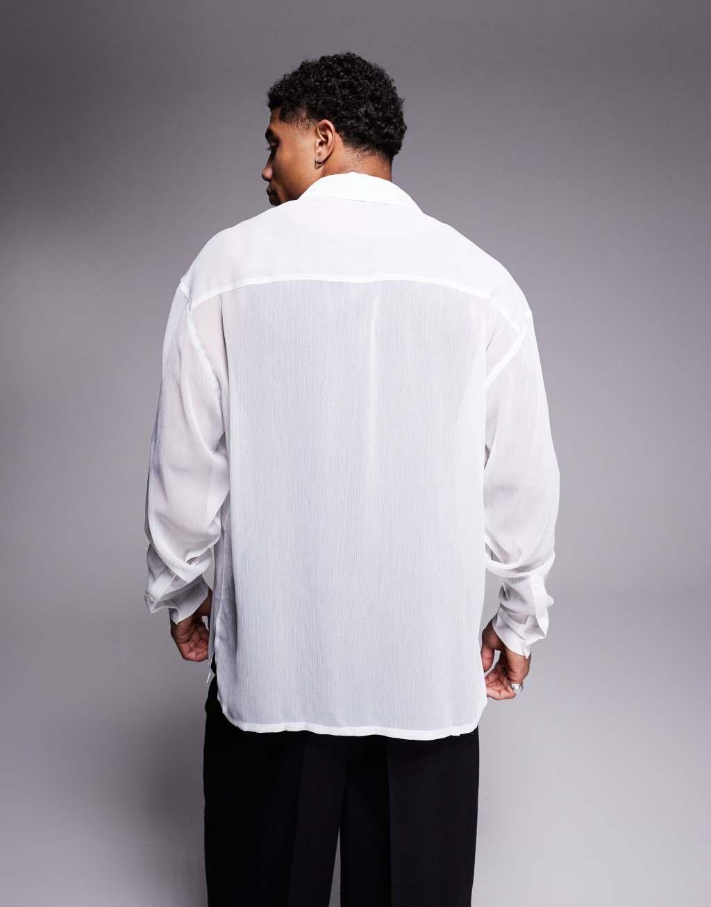 ASOS DESIGN 90s oversized organza shirt with bib detail in white Product Image