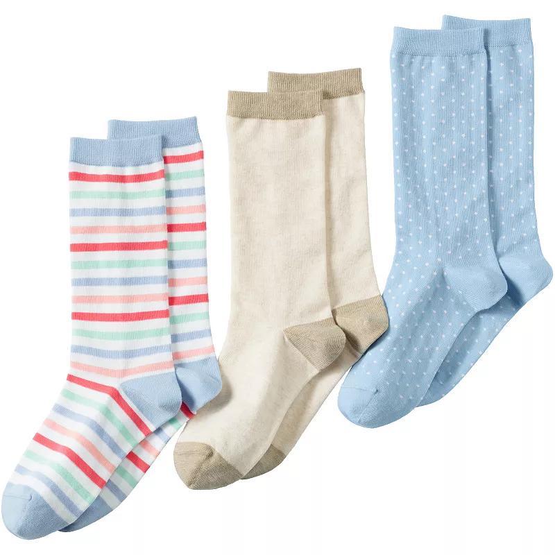 Womens Lands' End Seamless Toe Patterned Crew Socks 3-Pack, Women's, Snow Floral Stripe Product Image