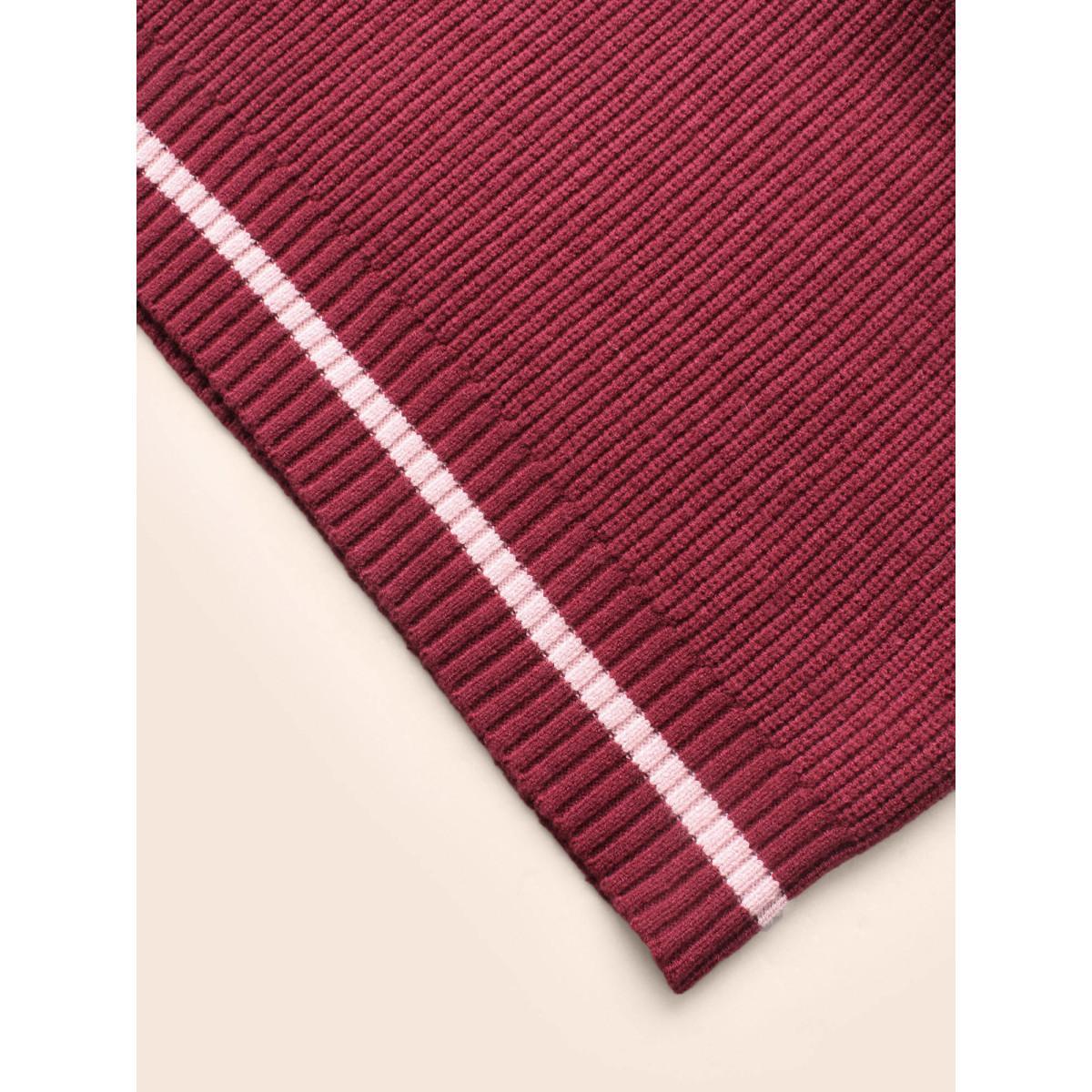 Plus Size Supersoft Essentials V Neck Contrast Trim Pullover Burgundy Women Casual Long Sleeve V-neck Everyday Pullovers BloomChic 22-24/3X Product Image