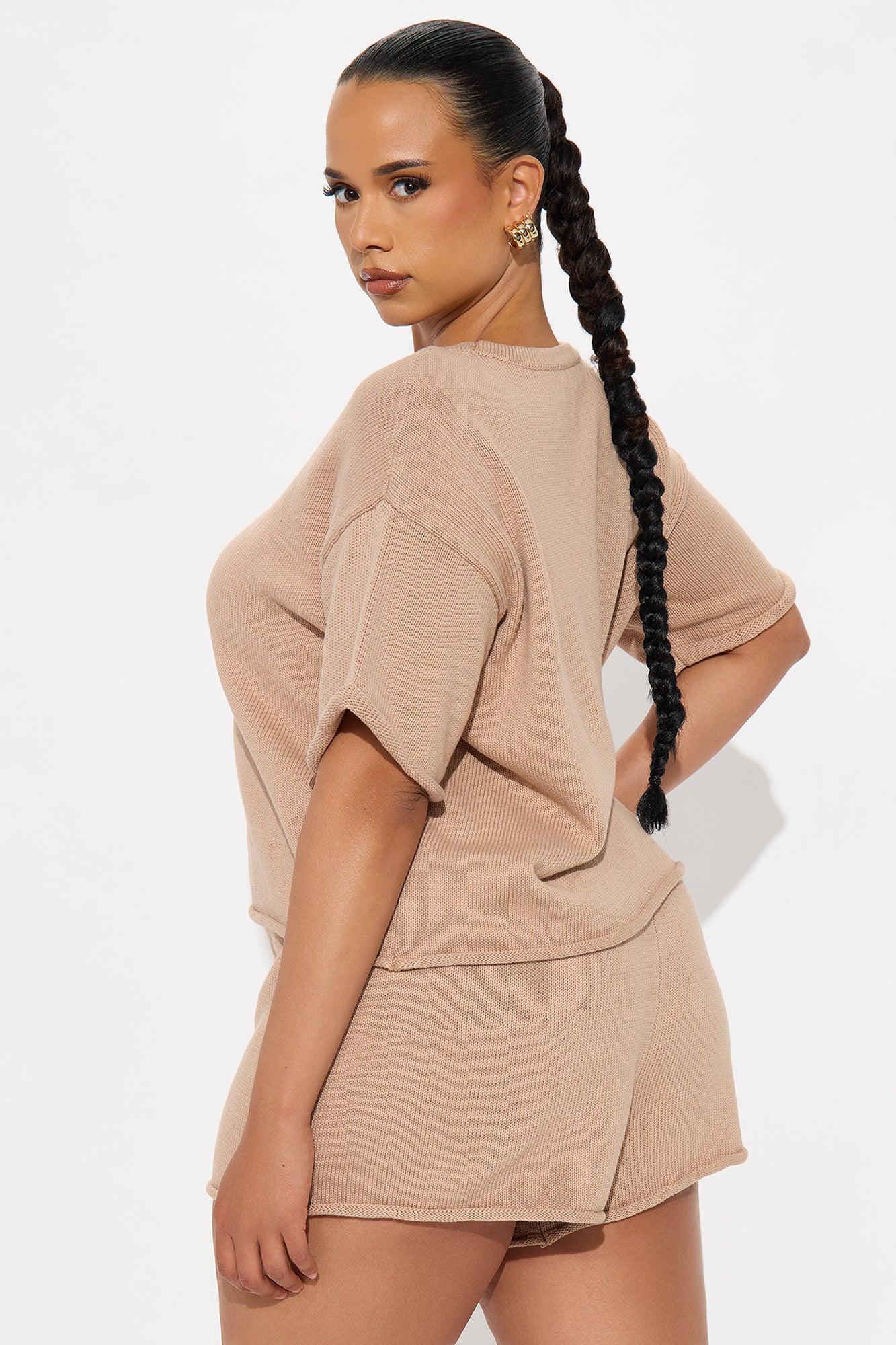 Alicia's Iconic Look Sweater Short Set - Taupe Product Image