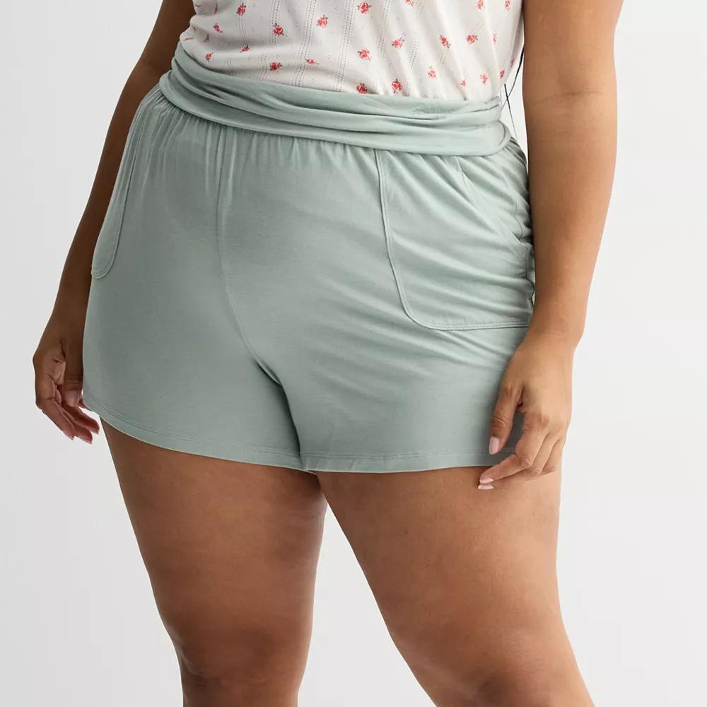 Plus Size Sonoma Goods For Life Fold Over Sleep Shorts, Womens White Green Product Image
