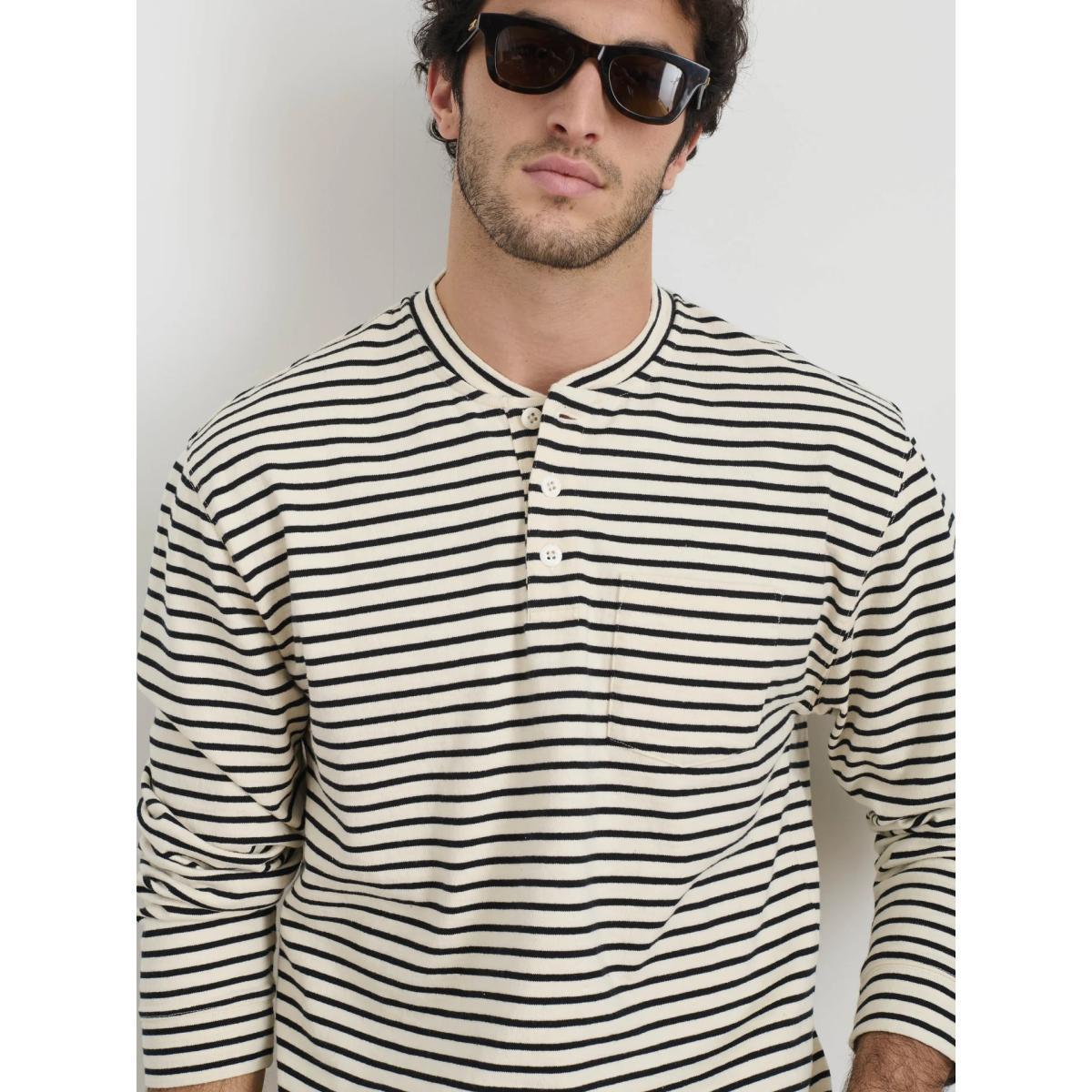 Alan Striped Henley Natural Black Product Image