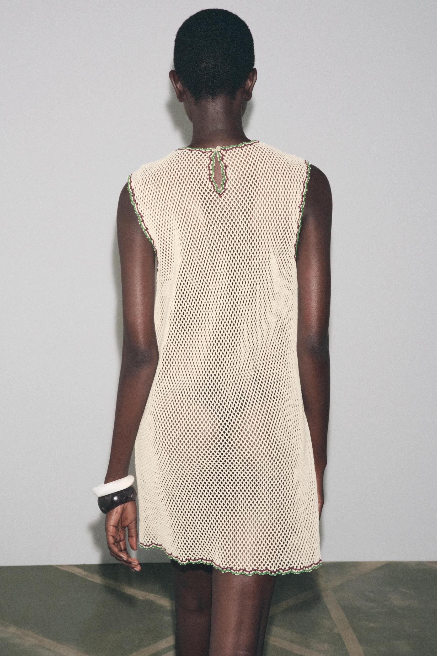 CROCHET DRESS WITH FLORAL EMBROIDERY ZW COLLECTION Product Image