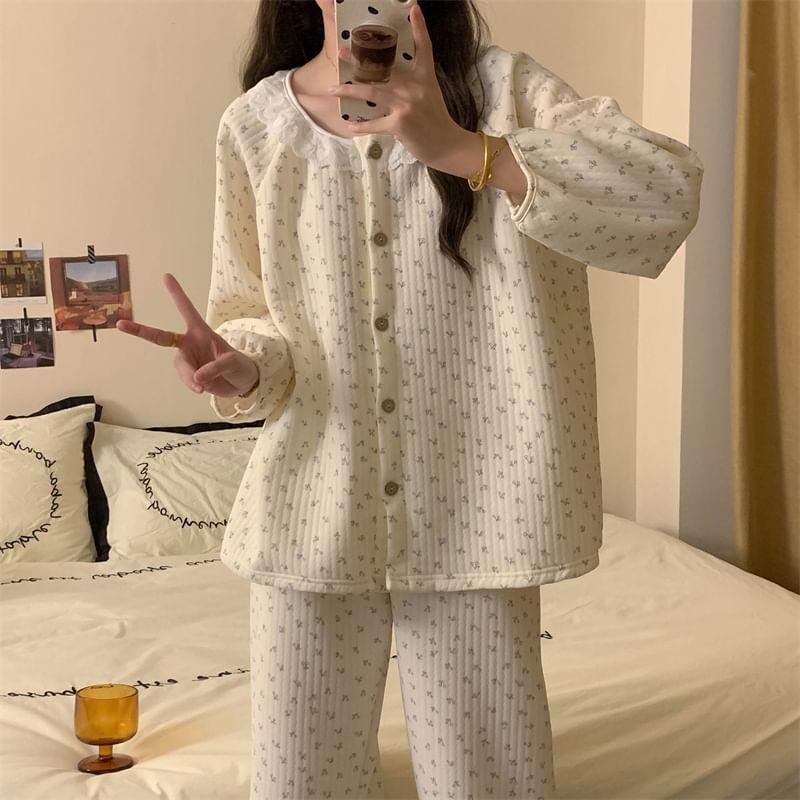 Pajama Set: Patterned Shirt + Pants Product Image