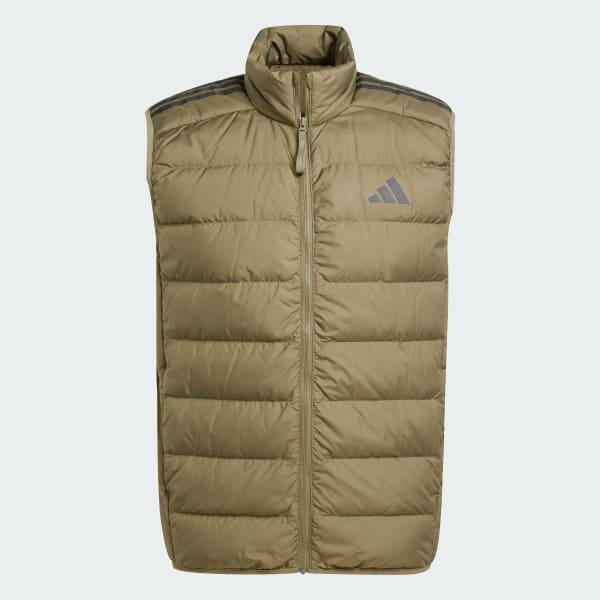 adidas Essentials 3-Stripes Light Down Vest Olive Strata XL Mens Product Image