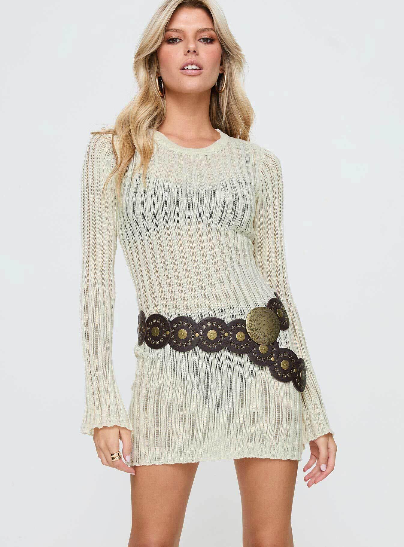 Primmie Long Sleeve Mini Dress Cream Product Image