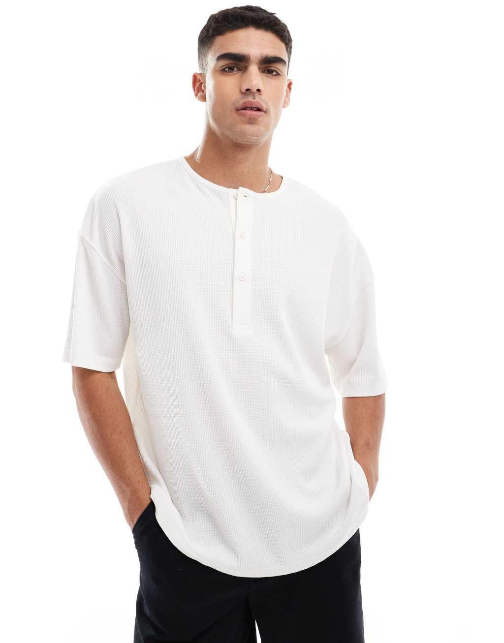 ASOS DESIGN oversized henley t-shirt in cream Product Image