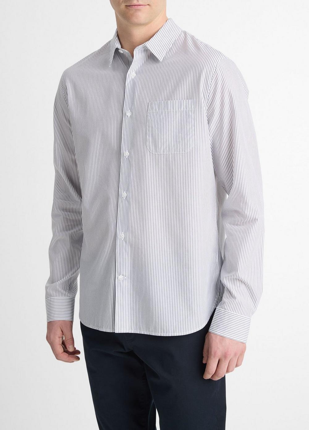 Mens Basin Stripe Cotton-Blend Long-Sleeve Shirt, Optic White/storm Cloud, Size XL Vince Product Image