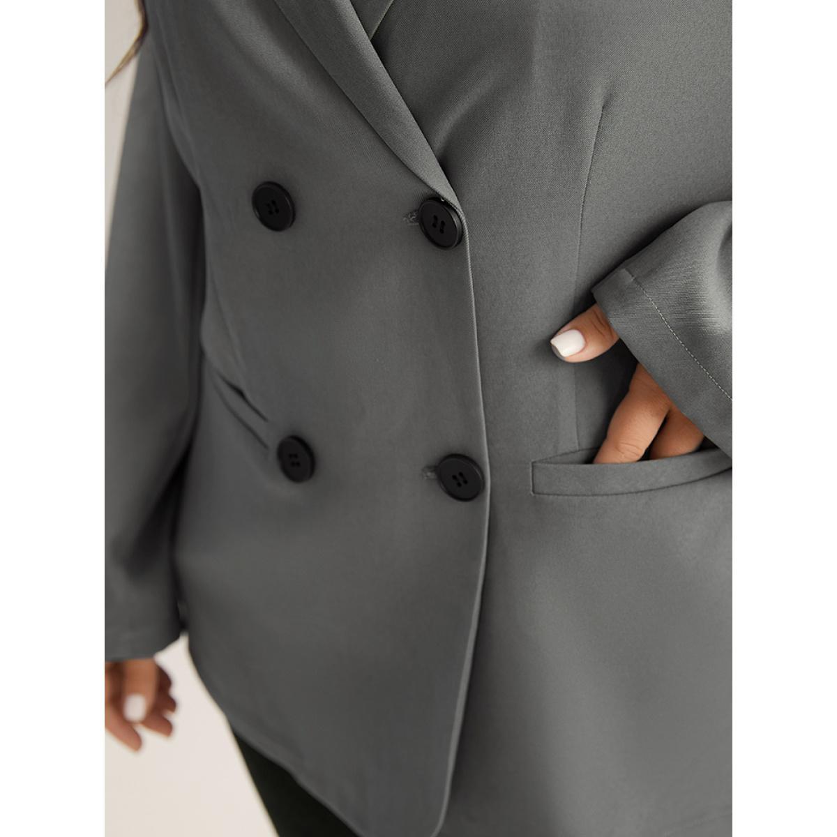 Plus Size Suit Collar Solid Double Breasted Blazer Gray Women Dailywear Plain Plain Sleeve Long Sleeve Suit Collar 14-16/1X Pocket Casual Blazers BloomChic Product Image