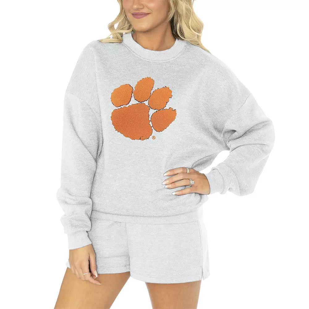Women's Gameday Couture Ash Clemson Tigers Team Effort Pullover Sweatshirt & Shorts Sleep Set, Size: 3XL, Black Product Image