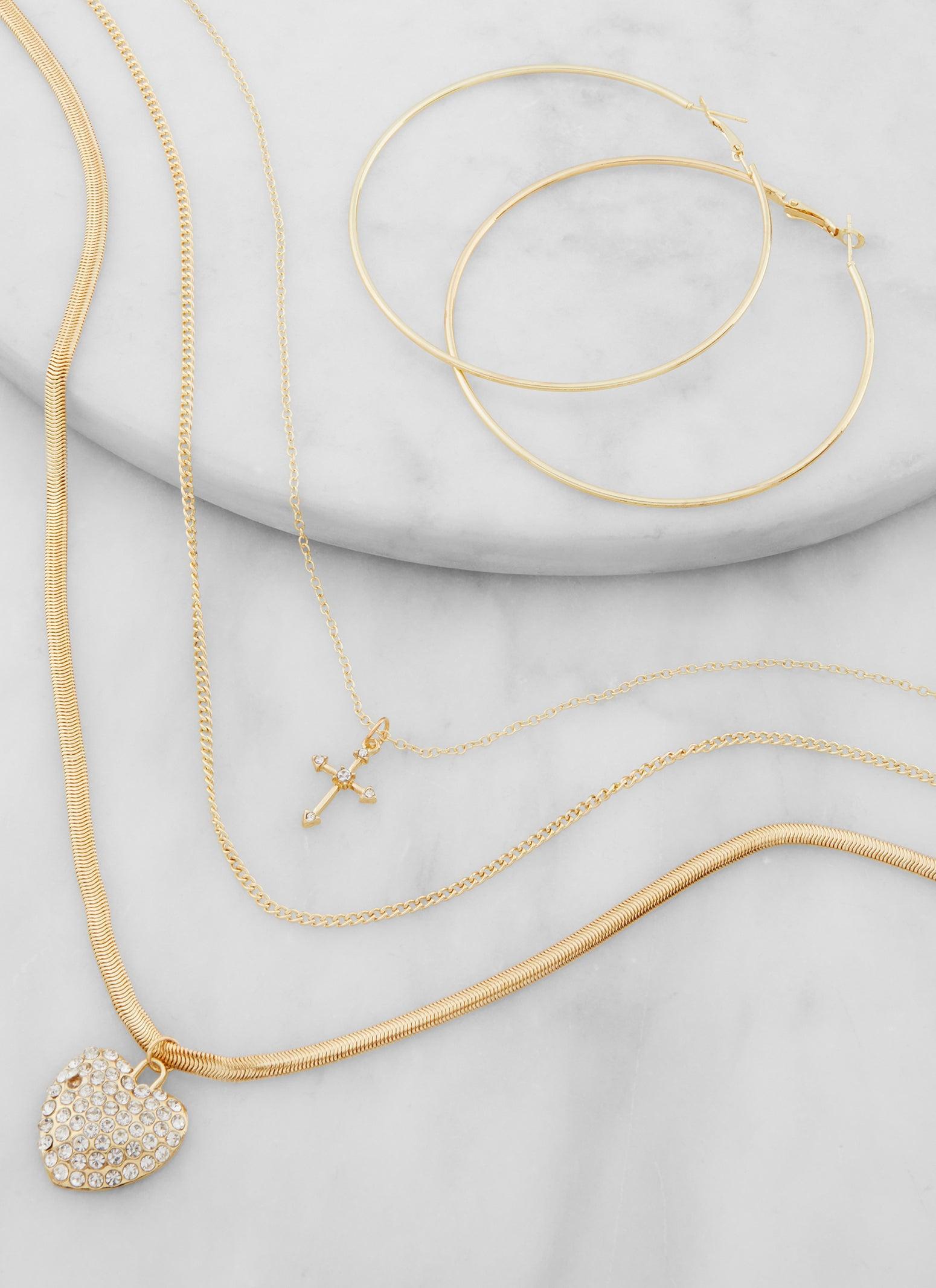 Religious Charm Layered Necklace and Drop Earrings Female Product Image