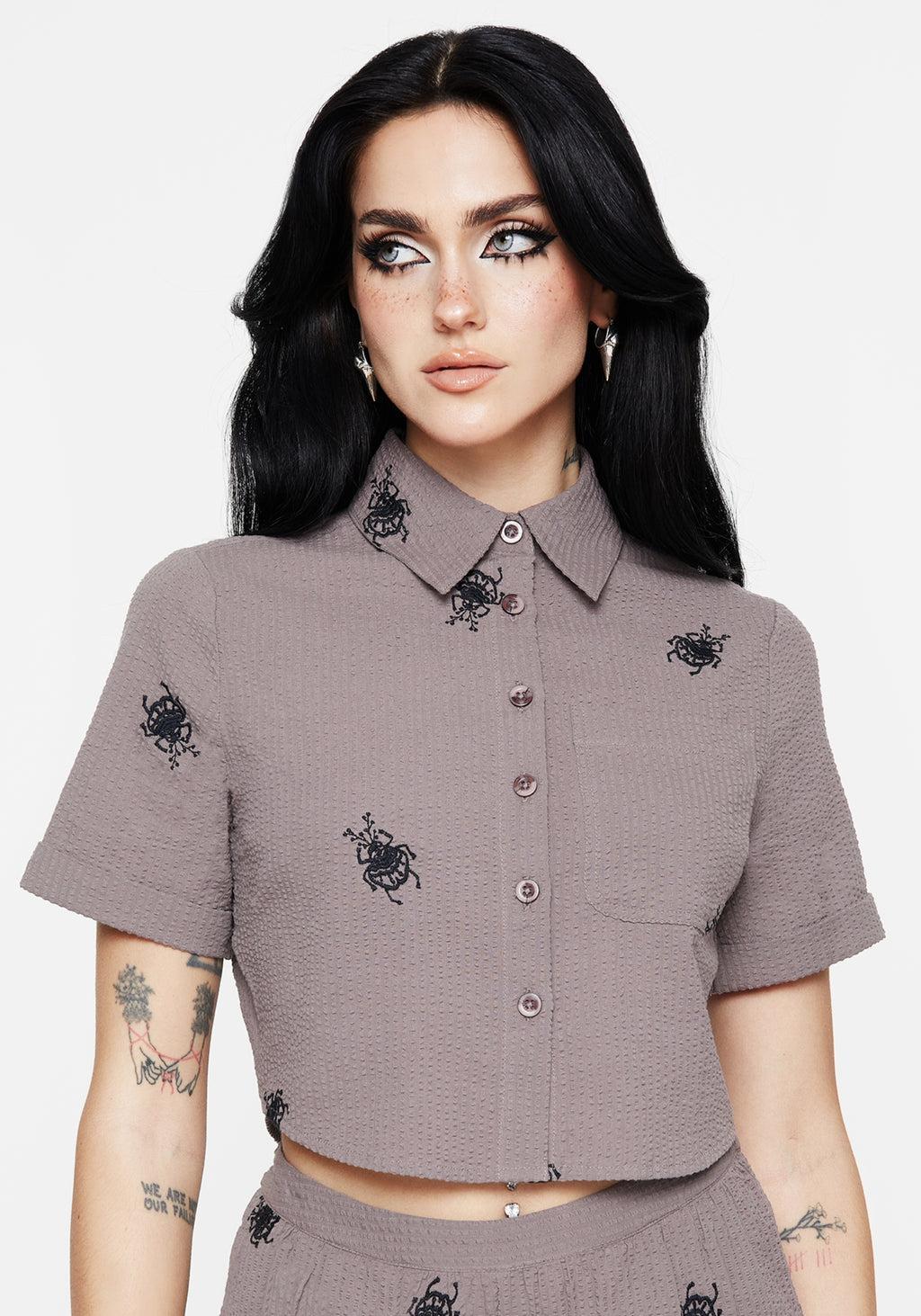 Stag Beetle Embroidered Button Up Shirt Product Image