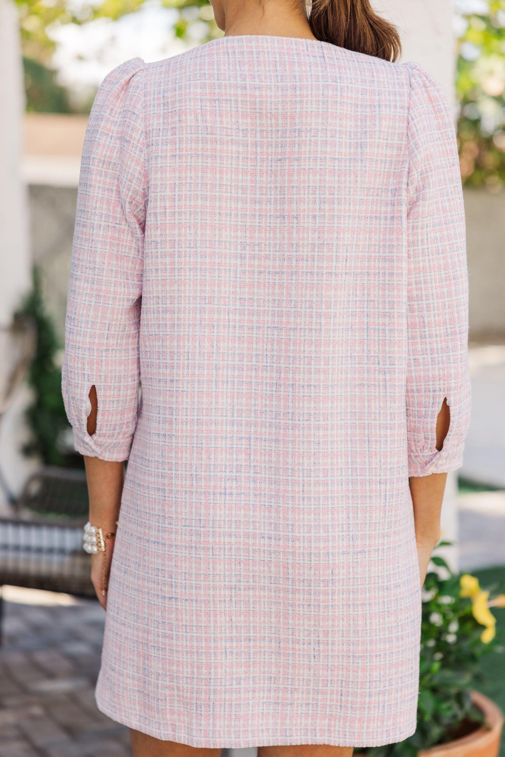 Going Upstate Pink Tweed Shift Dress Female Product Image