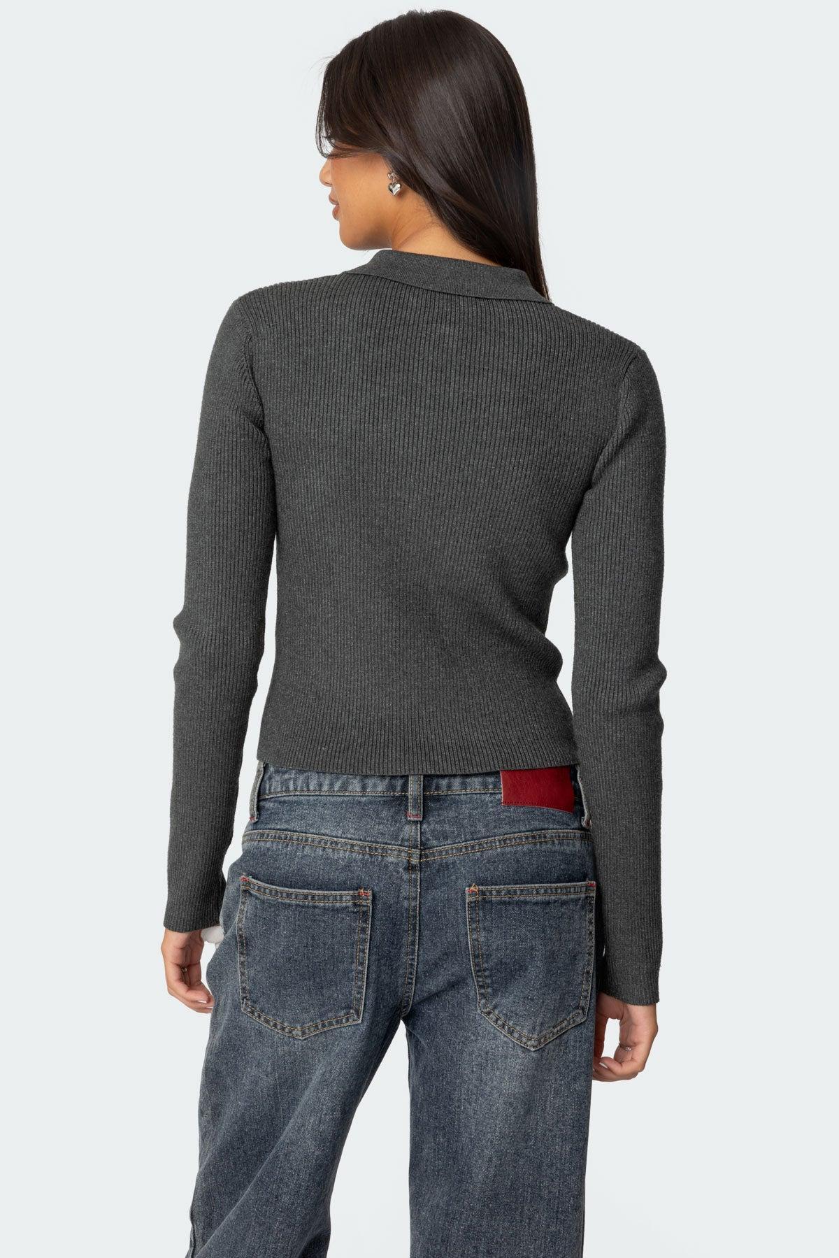Mollie Collared Ribbed Knit Top Product Image