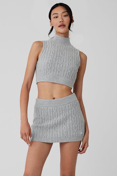 Cable Knit Winter Bliss Mock Neck Tank - Athletic Heather Grey Product Image