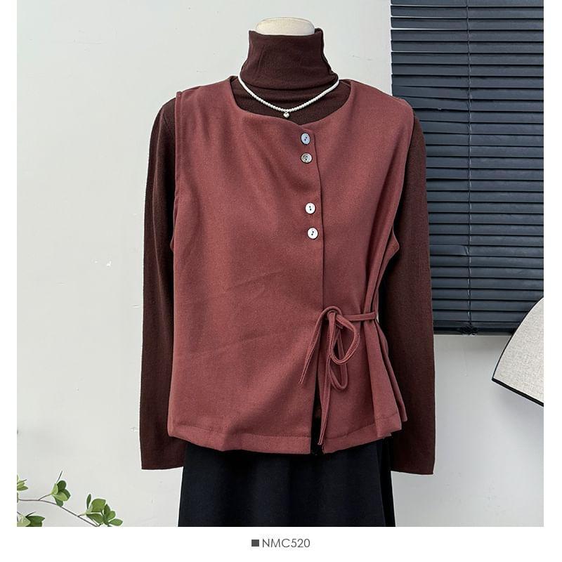 Set: Asymmetrical Wool Vest + High-Neck T-Shirt Product Image