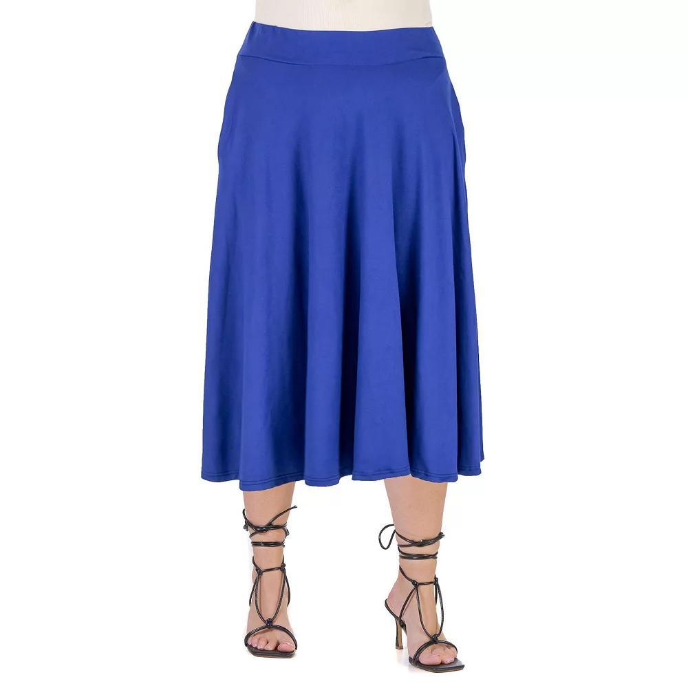 Plus Size 24seven Comfort Apparel Pleated Midi Skirt, Women's, Size: 1XL, Blue Product Image